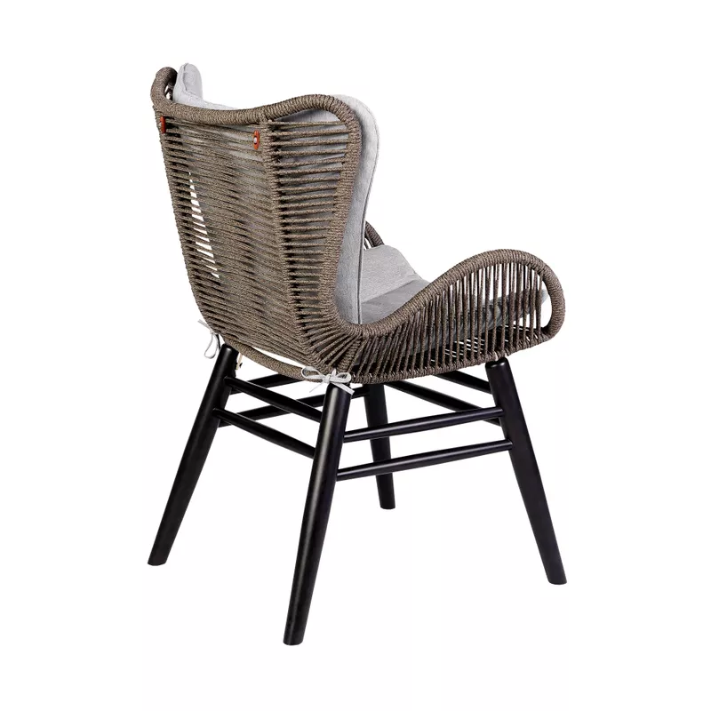 Fanny Outdoor Patio Dining Chair in Dark Eucalyptus Wood and Truffle Rope