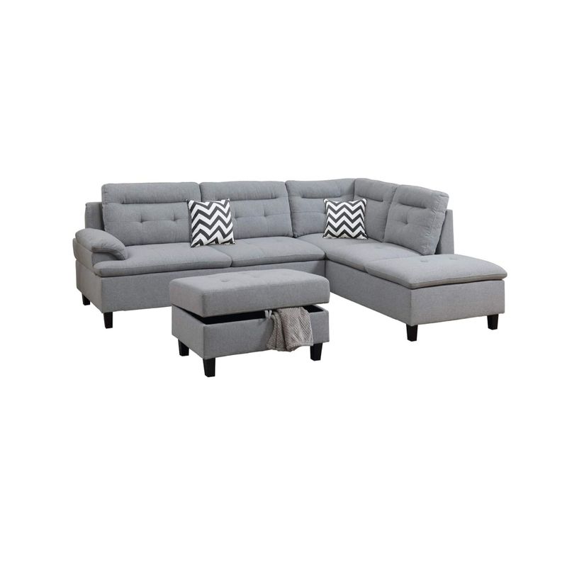 3 Piece Sectional Sofa Set - Charcoal