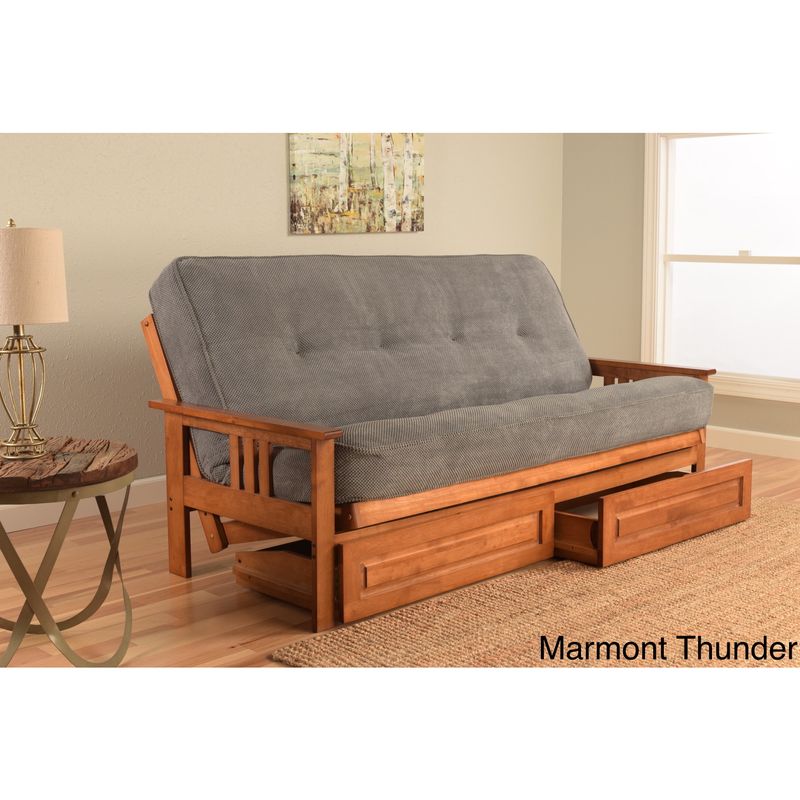 Somette Beli Blue/Brown Fabric/Wood Footon Mattress and Frame - Marmont Thunder
