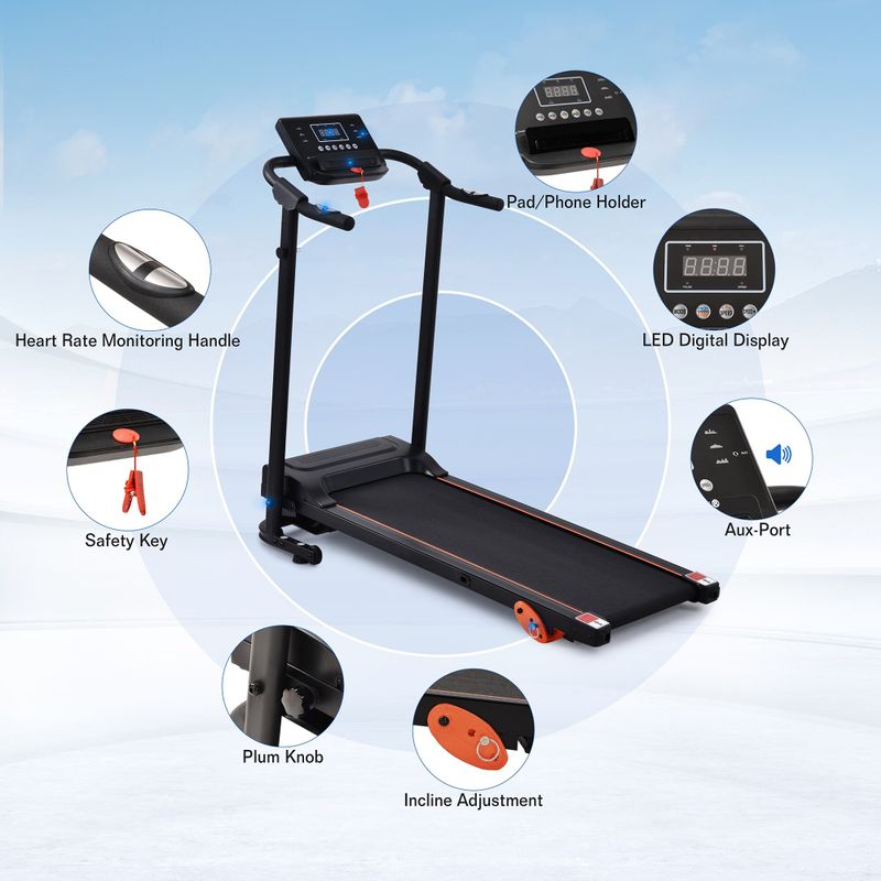 Nestfair Foldable 3 Incline Adjustable Portable Treadmill with Heart Pulse Monitor and Speaker - Black