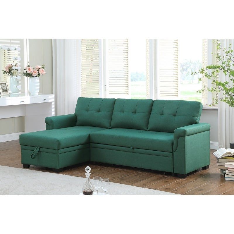 Copper Grove Perreux Linen Reversible Sleeper Sectional Sofa - Green