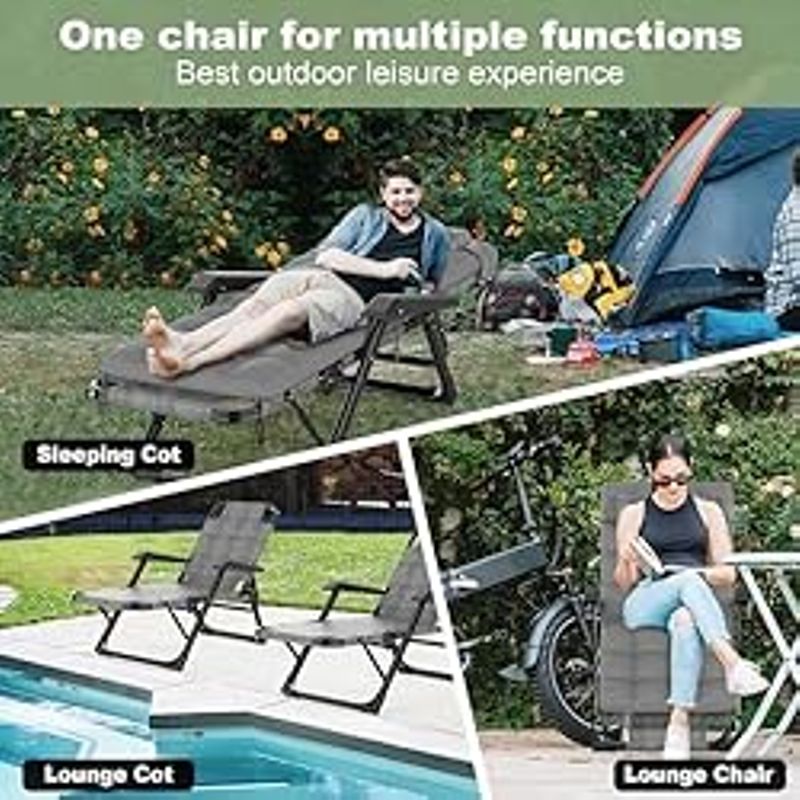 Slendor 3 in 1 Oversized Folding Camping Cot 29in, 6+10 Positions Adjustable XL Patio Chaise Lounge Chair, Sleeping Cots for Adults,...