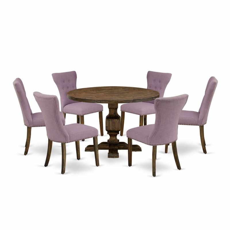 East West Furniture Dining Table Set Includes a Dining Table and Dahlia Parson Chairs - Distressed Jacobean (Pieces Option) - I3GA7-740