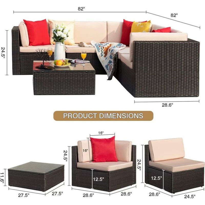 Homall 6 Pieces Patio Furniture Sets Outdoor Sectional Sofa All Weather PE Rattan Patio Conversation Set Manual Wicker Couch - Beige
