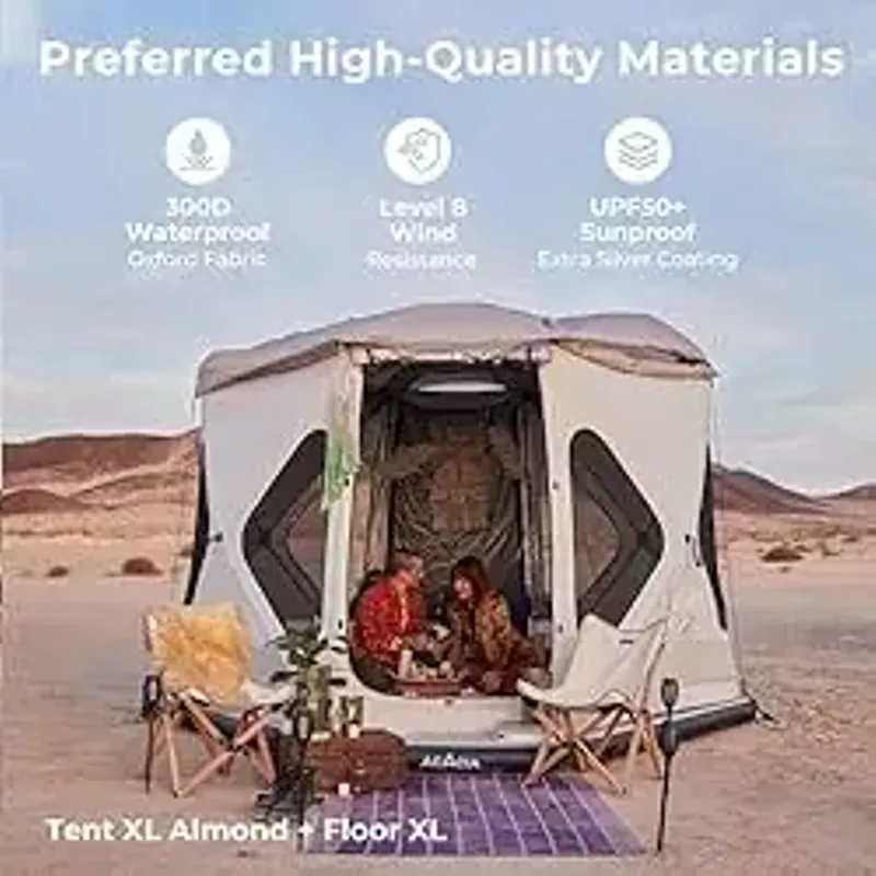 Space Acacia Camping Tent XL, 4-6 Person Large Family Tent with 6'10'' Height, 2 Doors, 8 Windows, Waterproof Pop Up Easy Setup Hub Tent with Rainfly, Footprint for Car Camping, Glamping, Black