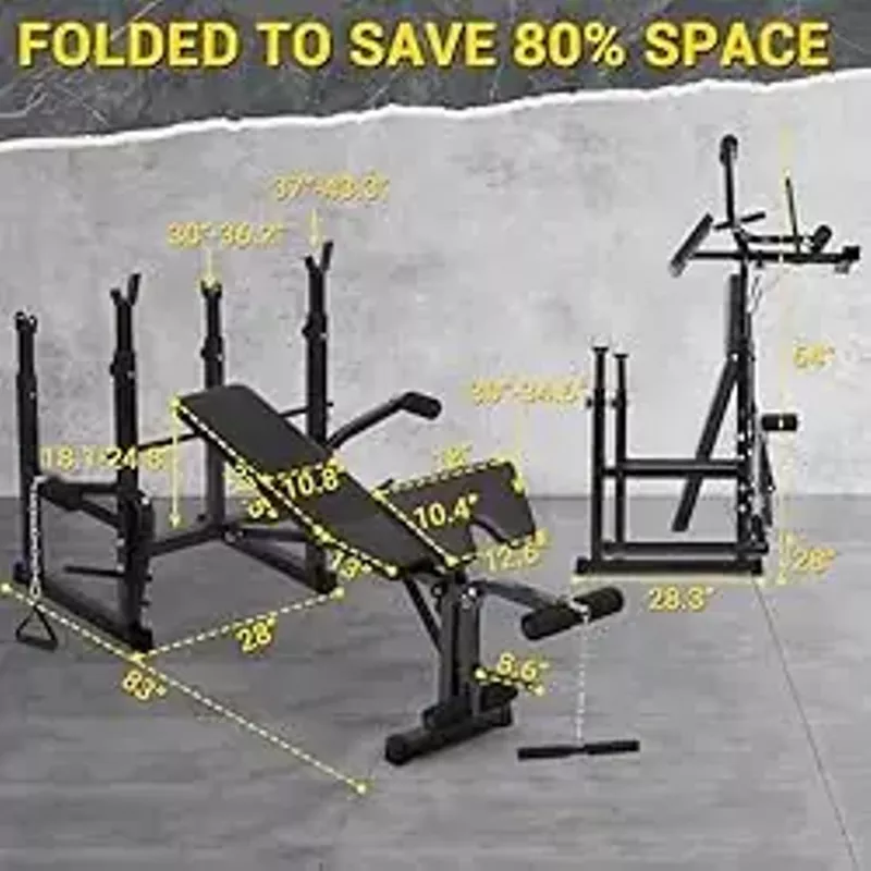 GarveeLife Adjustable Weight Bench Set for Home Gym, Foldable Workout Bench with Bench Press, Squat Rack, Preacher Curl, Leg Extension, Low Row, Chest Expansion, Sit Up for Full Body Exercise, Black