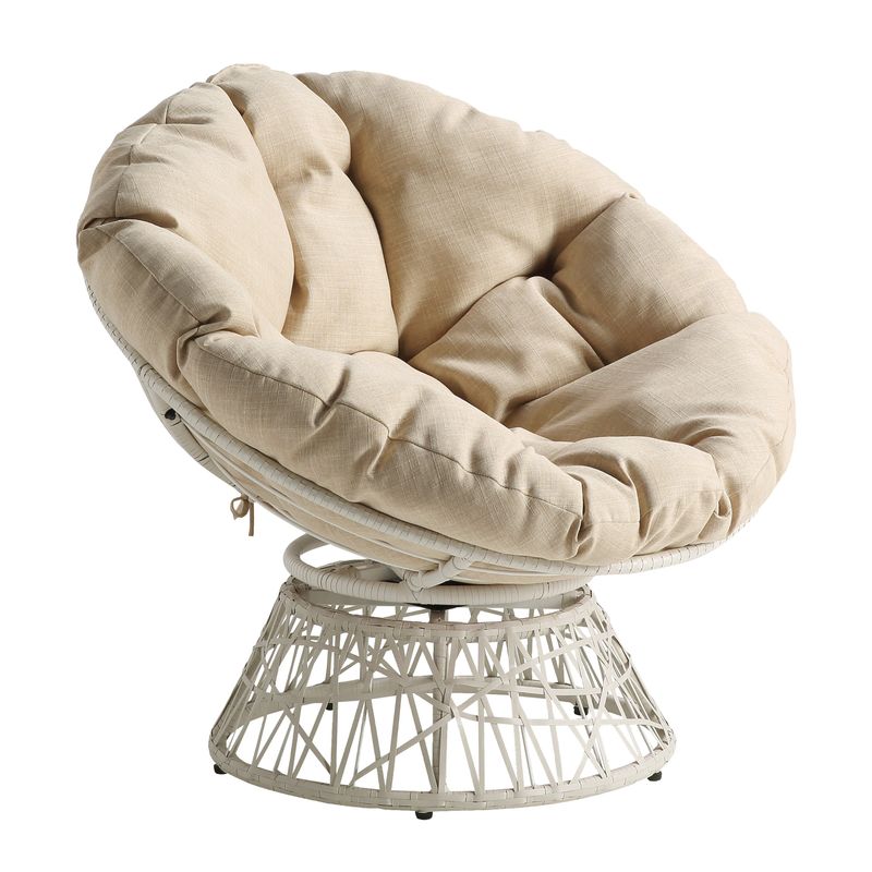 Papasan Chair with Round Pillow Cushion and Cream Wicker Weave - Black