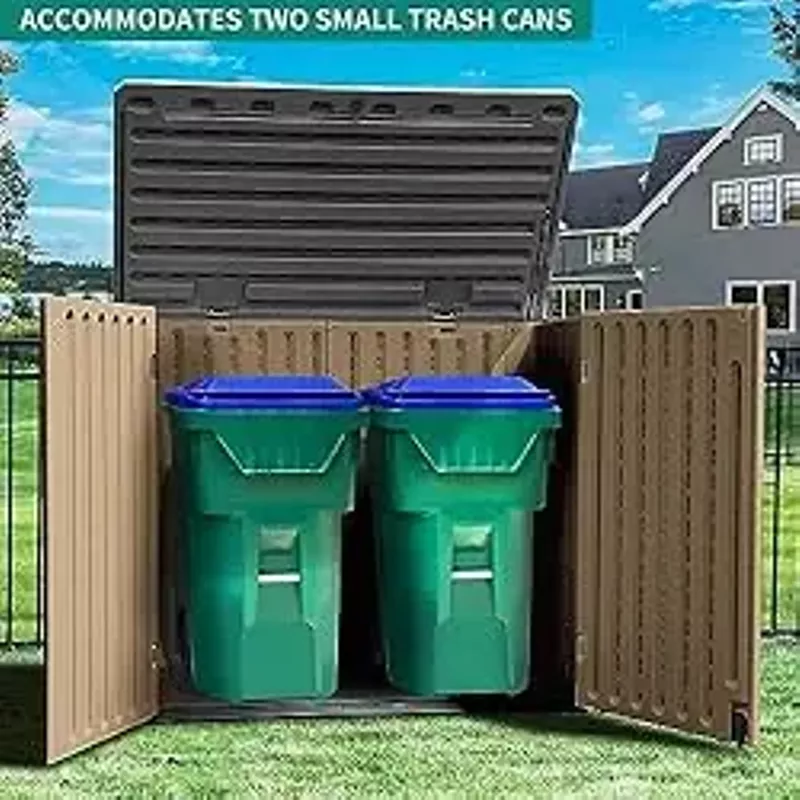 YITAHOME Extra Large Outdoor Horizontal Storage Shed, 4.5x4ft Resin Tool Sheds w/o Shelf, Easy to Assemble Waterproof Storage for Trash Cans, Garden Tools, Lawn Mower, Lockable, Brown