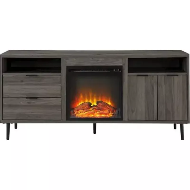 Walker Edison - Modern Two Drawer Fireplace TV Stand for Most TVs up to 65” - Slate Grey