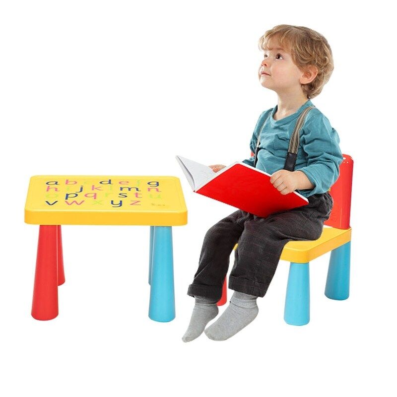 2Pcs Plastic Children Table and Chair Set Letter Mushroom Leg - Yellow