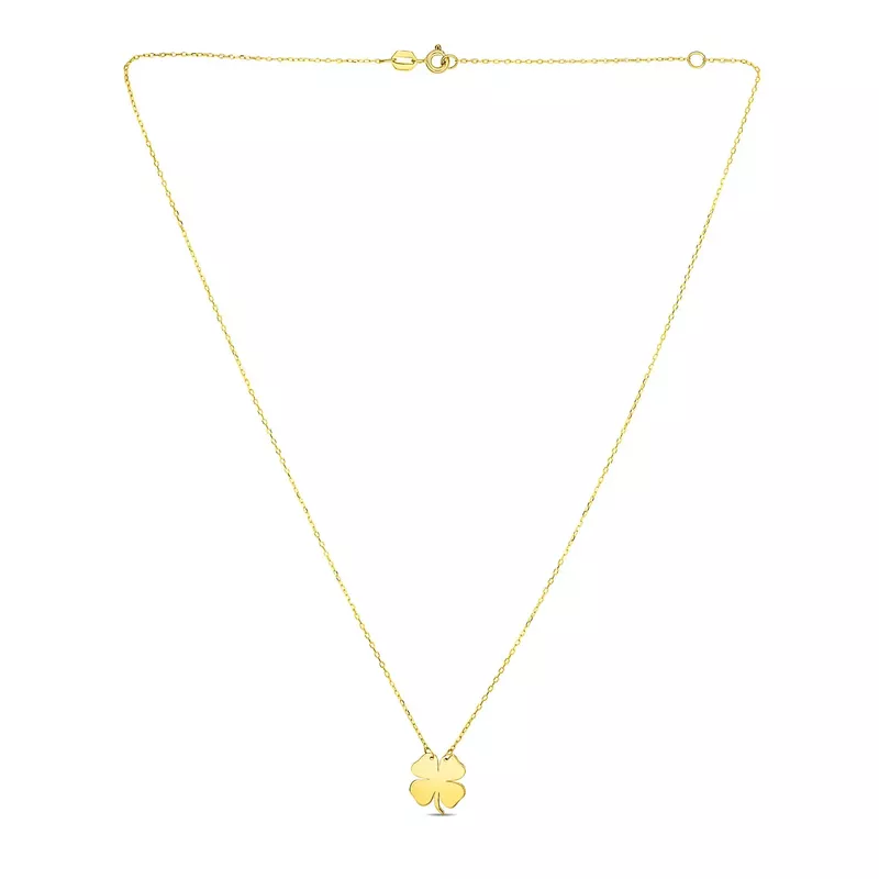 14K Yellow Gold Four Leaf Clover Necklace (18 Inch)