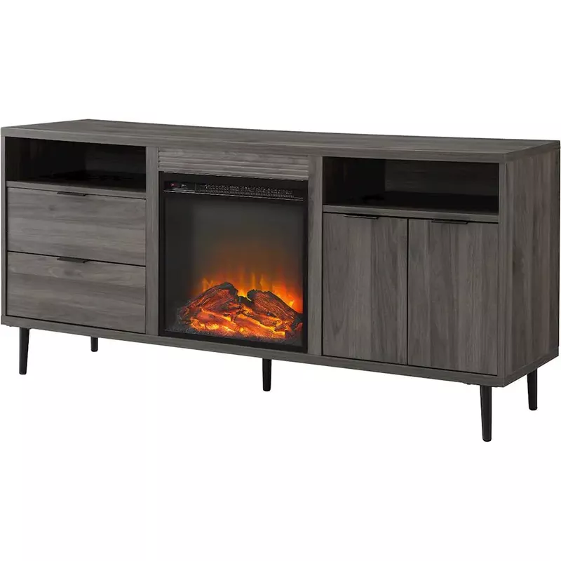 Walker Edison - Modern Two Drawer Fireplace TV Stand for Most TVs up to 65” - Slate Grey