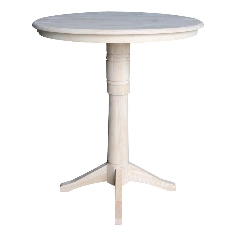 36" Round Pedestal Table With 12" Leaf - Unfinished - Bar Height