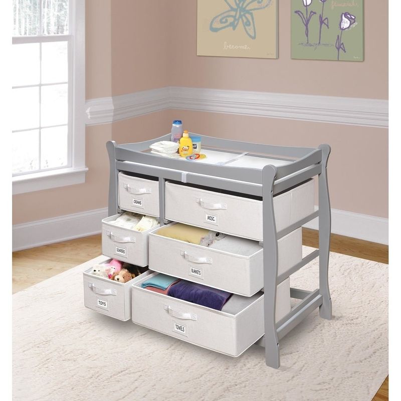 Sleigh Style Baby Changing Table with Six Baskets - Espresso/Ecru Baskets