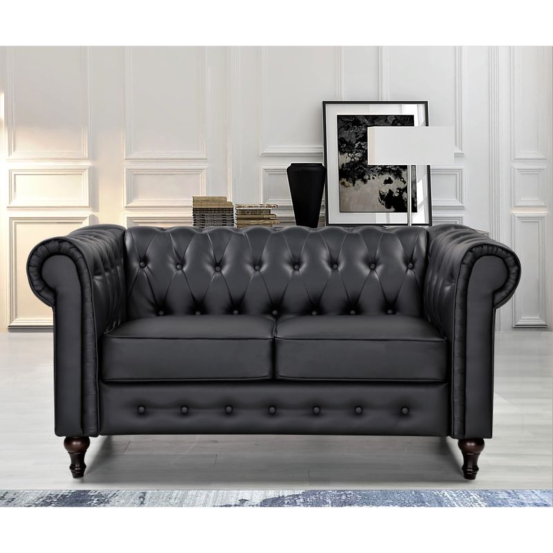 Brooks Classic Chesterfield 3-Piece Living Room Set-Chair Loveseat & Sofa - Black