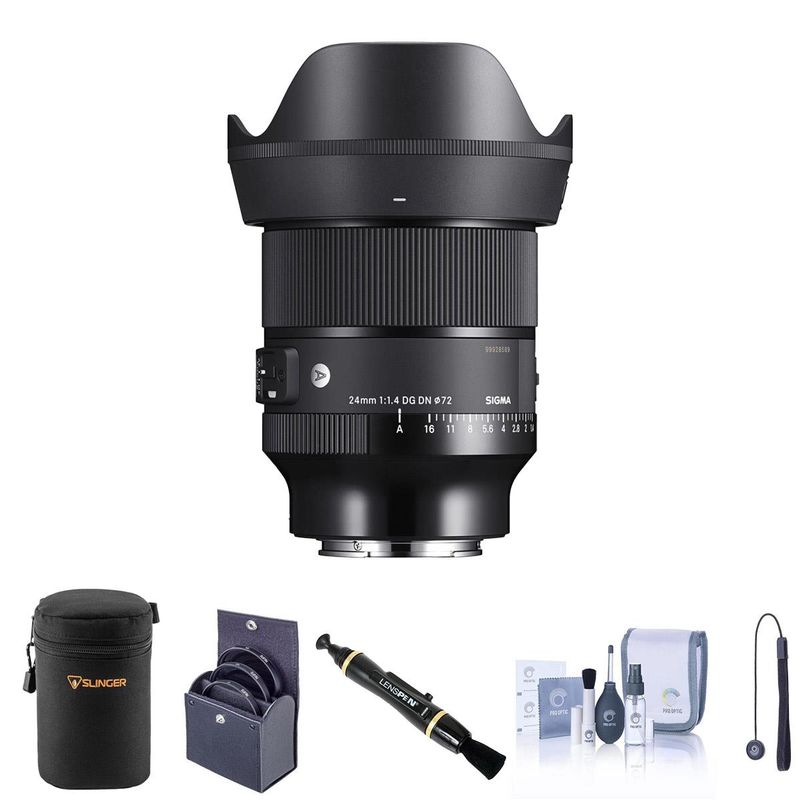 Sigma 24mm f/1.4 DG DN Art Lens for Sony E Bundle with 72mm Filter Kit, Lens Case, Lens Cleaner, Cleaning Kit, Lens Cap Tether