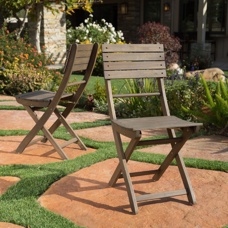 Positano Outdoor Acacia Wood Folding Dining Chair (Set of 2) by Christopher Knight Home - Grey Finish