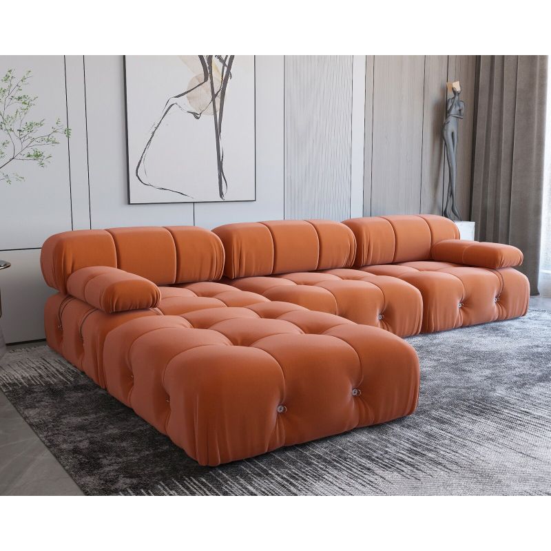 Modern Orange Velvet Upholstered Large Modular Sectional Sofa - Orange