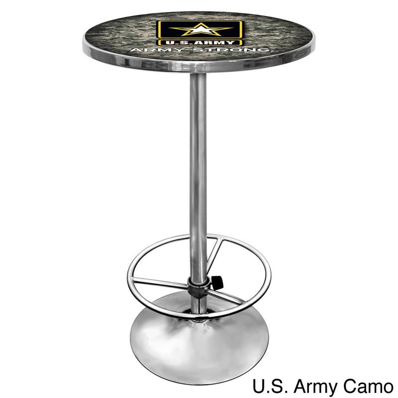 U.S Army Chrome Adjustable Height Pub Table - U.S Army This We'll Defend Chrome Pub Table