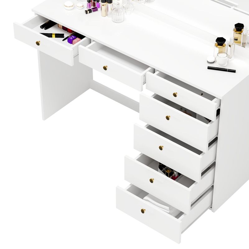 Boahaus Modern Vanity Table, White, 7 Drawers, Wide Mirror - White- Crystal Ball Knobs