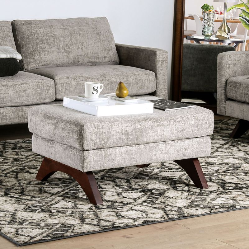 Furniture of America Franklin Mid Century Modern Chenille Ottoman - Grey - MDF/Fabric/Wood - Solid