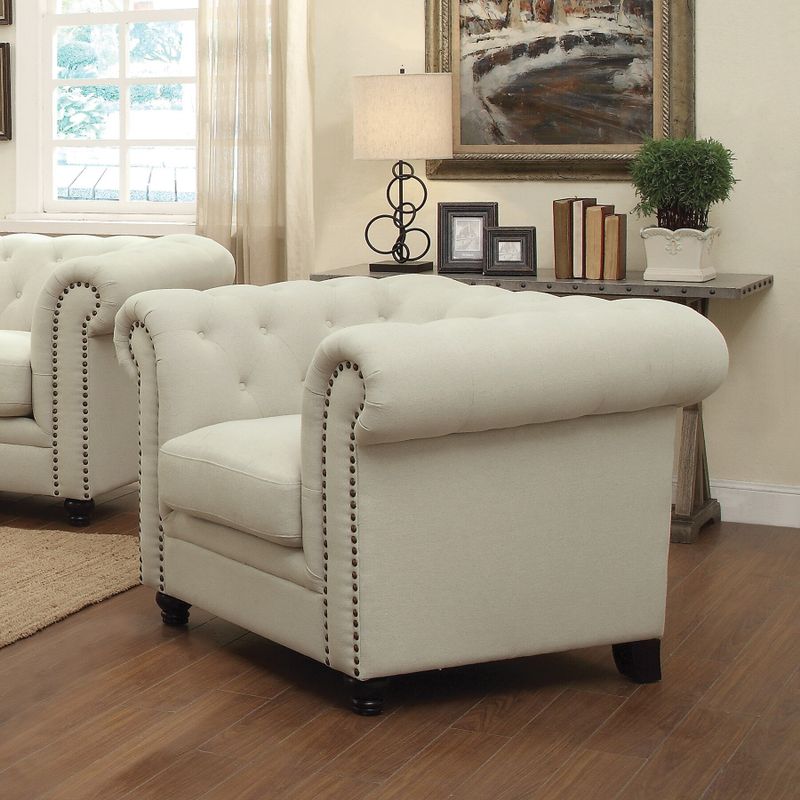 Coaster Company Bonded Leather Button Tufted Arm Chair - 45" x 37.50" x 33.50" - White