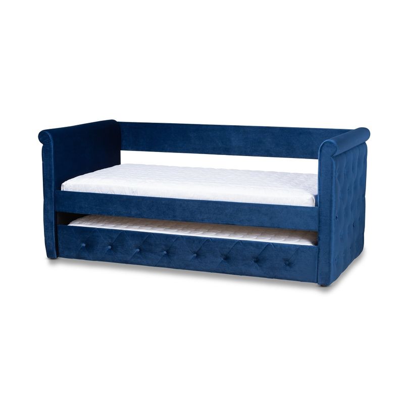 Copper Grove Saky Velvet Daybed with Trundle - Blue - Queen