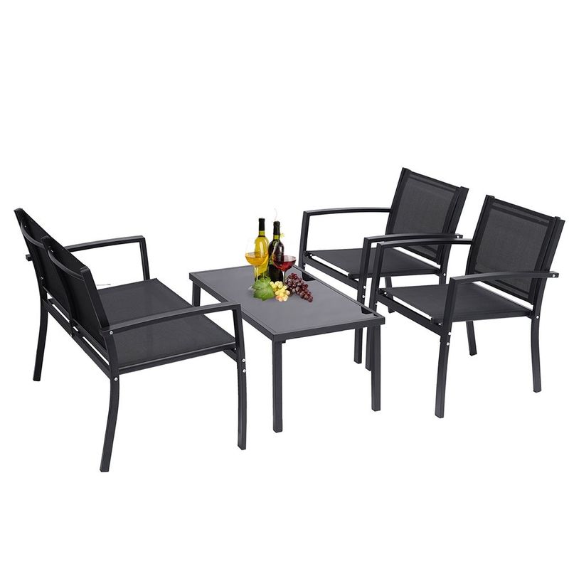 4 Pieces Patio Furniture Set Outdoor Patio Sets Poolside Lawn Chairs - Black - 4-Piece Sets