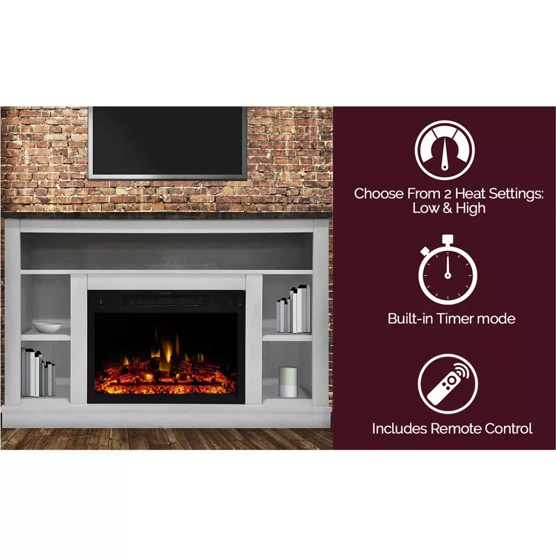 Seville Electric Fireplace Heater with 47-In. White TV Stand, Enhanced Log Display, Multi-Color Flames, and Remote Control