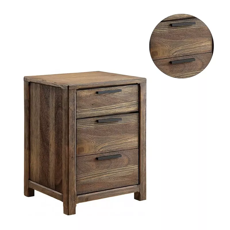 3 Drawers Wooden Night stand in Rustic Natural Tone - Rustic Natural Tone