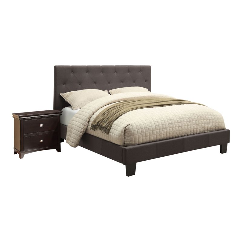 Perdella Contemporary Grey Fabric Low Profile 2-Piece Tufted Platform Bedroom Set by Furniture of America - Twin