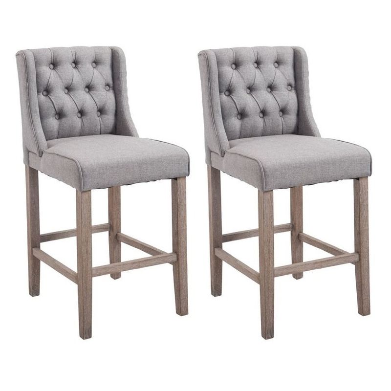HomCom 40-inch Tufted Counter Height Grey Chair (Set of 2) - Set of 2 - Light grey - Adjustable