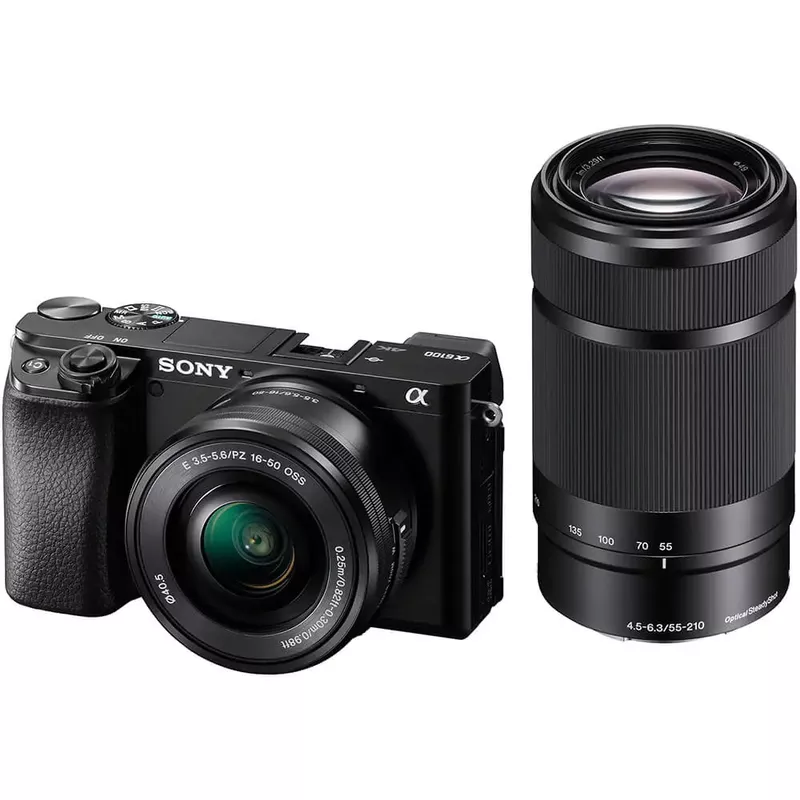 Sony - Alpha 6100 Mirrorless Camera 2-Lens Kit with E PZ 16-50mm and E 55-210mm Lenses - Black