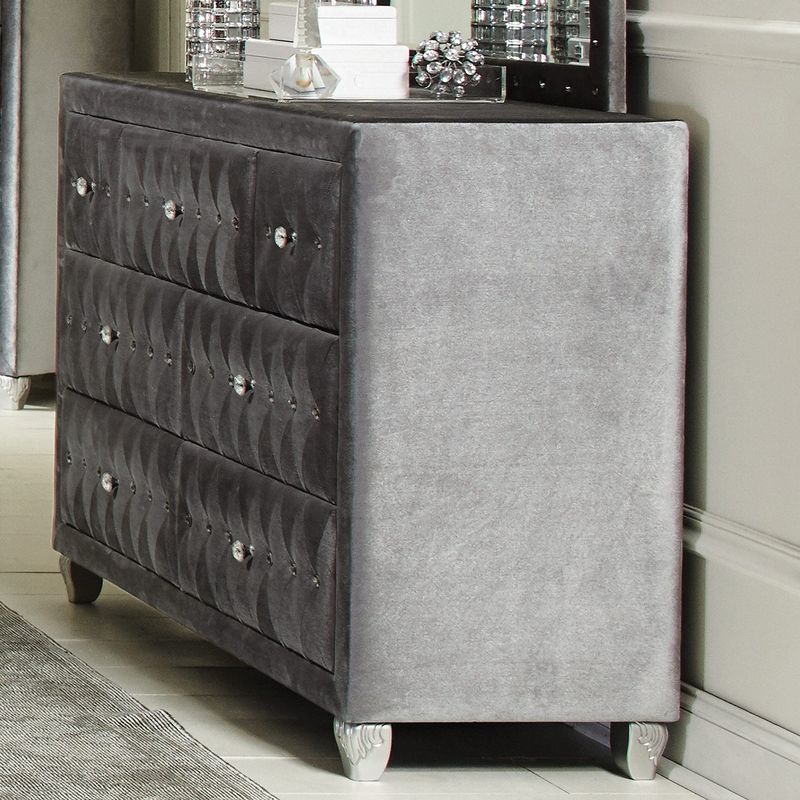 6 Drawers Fabric Upholstered Dresser in Grey - Grey