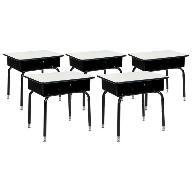 5 Pack Student Desks with Open Front Metal Book Boxes - School Desk - 24"W x 18"D x 22.25" - 31.25"H - Natural