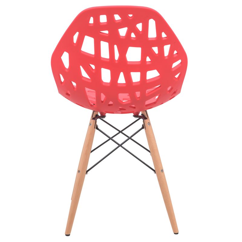 LeisureMod Akron Red Cutout Dining Chair - Cutout Design Side Chair Wood Dowel Legs in Red