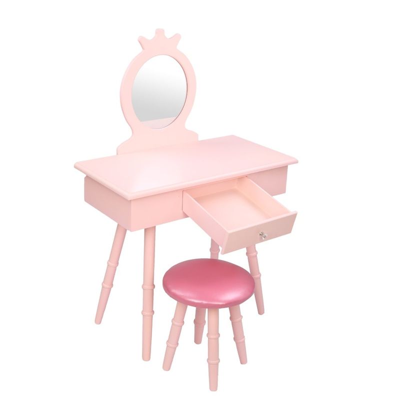 Children's Dressing Table One Mirror/Chair/Single Drawer Pink - Pink - 1-drawer