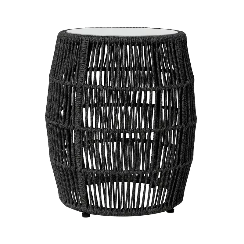 Emory Indoor Outdoor Garden Stool End Table in Charcoal Rope and Grey Stone
