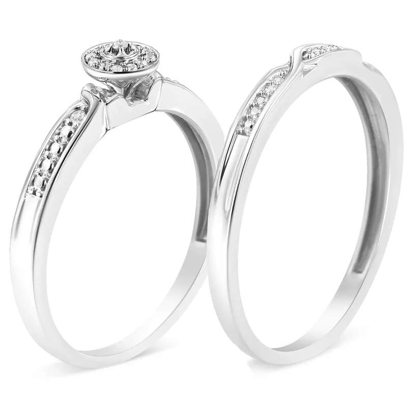 .925 Sterling Silver Diamond Accent Frame Twist Shank Bridal Set Ring and Band (I-J Color, I3 Clarity) - Size 7
