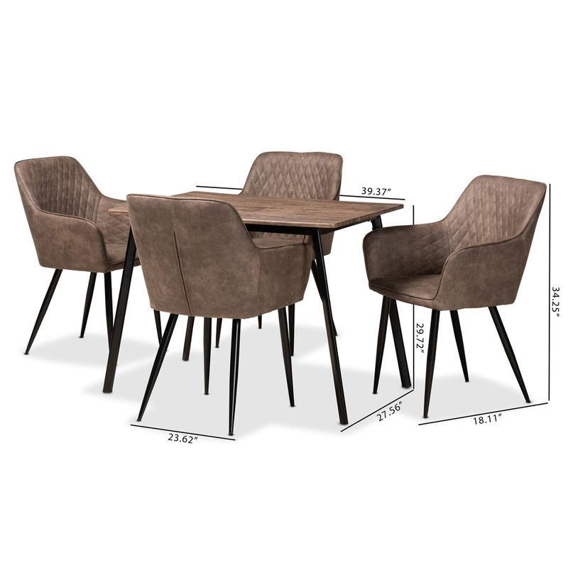 Belen Modern Transitional Faux leather-like polyester Dining Set(5pc) - Grey, brown, black