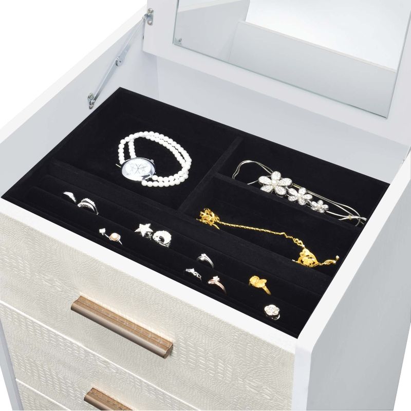 Black and Silver Jewelry Armoire with 5 Drawers and Mirror in Gold Finish - White, Champagne and Gold
