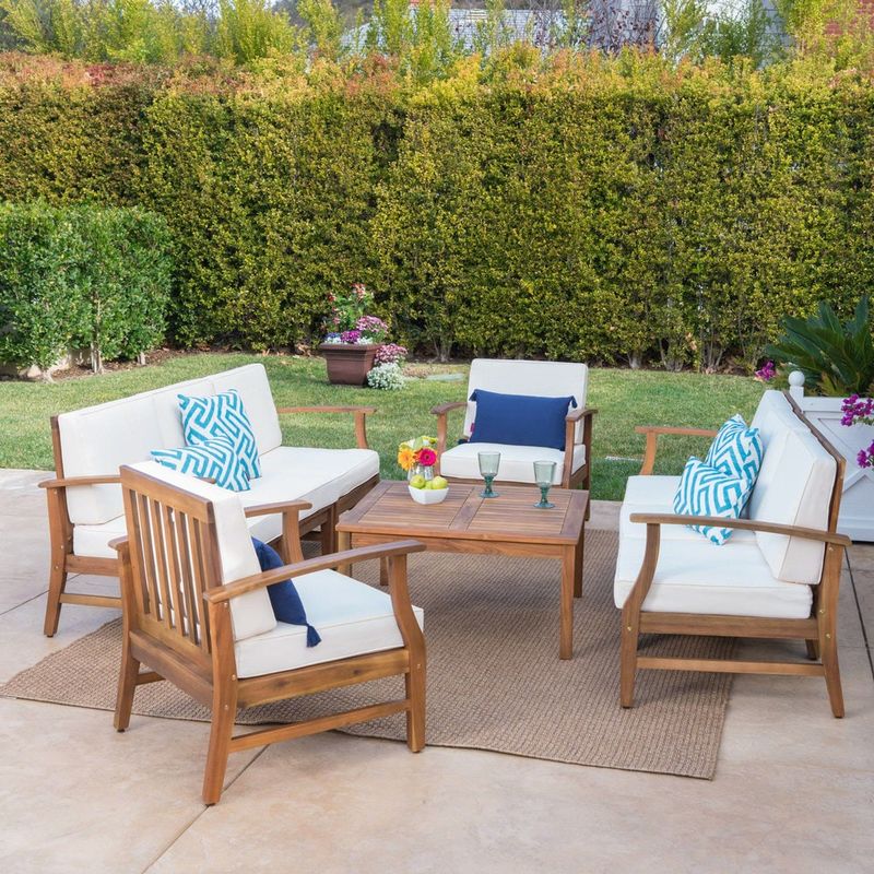 Rent to own Perla Outdoor Acacia Wood 9piece Sofa Set by Christopher