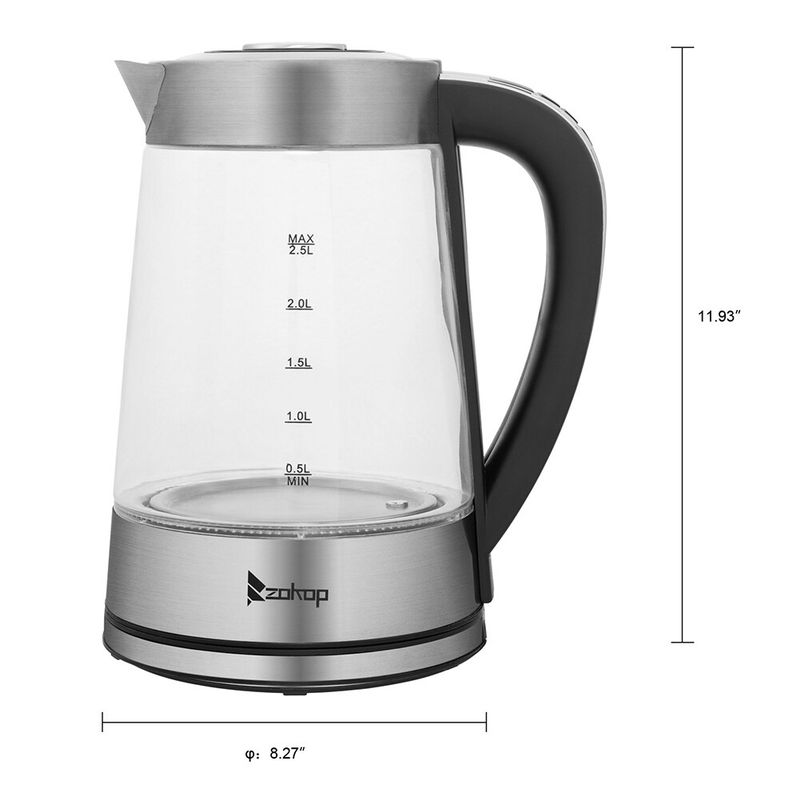 2.2L Electric Stainless Steel Kettle, with Blue Light - Black+Silver