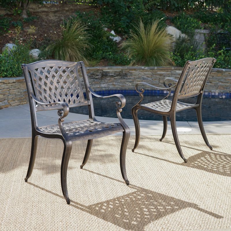 Outdoor Cayman 7-piece Cast Aluminum Bronze Dining Set by Christopher Knight Home - Newcastle 7pc Bronze Outdoor Dining Set