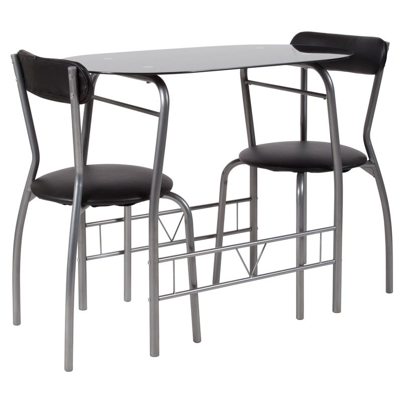 Sutton 3 Piece Space-Saver Bistro Set with Glass Top Table and Vinyl Chairs - Black