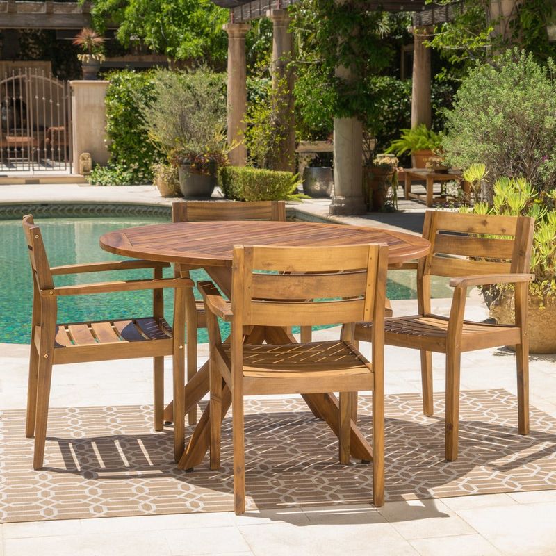 Stamford Outdoor 5-piece Wood Dining Set by Christopher Knight Home - Brown