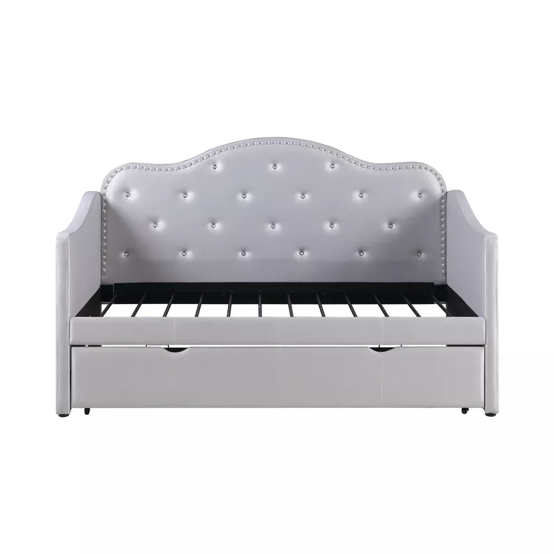 Upholstered Twin Daybed with Trundle Pearlescent Grey