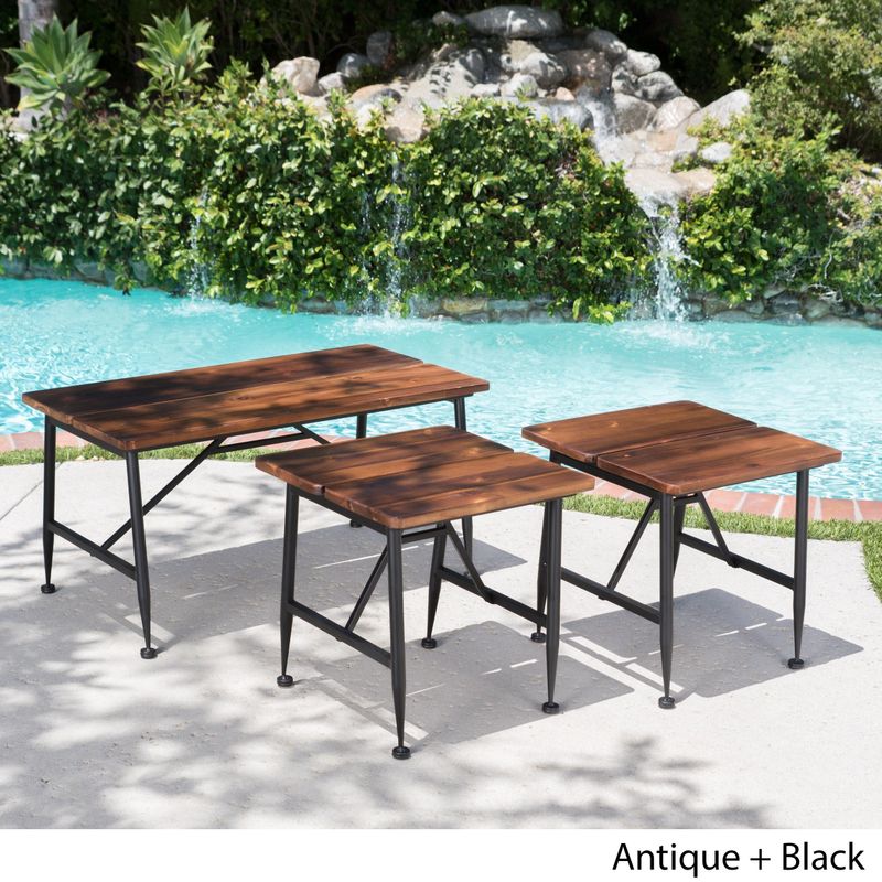 Ocala Outdoor Industrial Acacia Wood 3-piece Table Set by Christopher Knight Home - Antique + Black