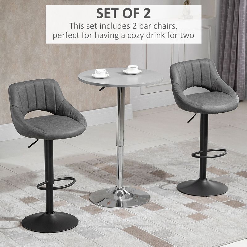 HOMCOM Modern Bar Stools Set of 2 Swivel Bar Height Chairs with Adjustable Height, Round Heavy Metal Base, and Footrest - Brown