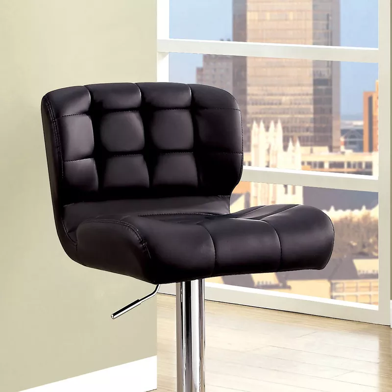Contemporary Faux Leather Adjustable Bar Stool in Black